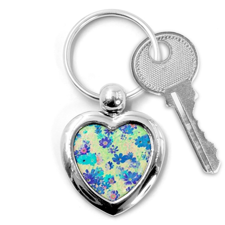 Cosmos Flowers blue Key Chain (Heart)