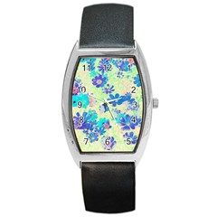 Cosmos Flowers Blue Barrel Style Metal Watch by DinkovaArt