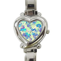 Cosmos Flowers Blue Heart Italian Charm Watch by DinkovaArt