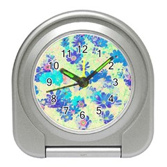 Cosmos Flowers Blue Travel Alarm Clock by DinkovaArt