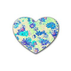 Cosmos Flowers Blue Heart Coaster (4 Pack)  by DinkovaArt