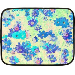 Cosmos Flowers Blue Fleece Blanket (mini) by DinkovaArt