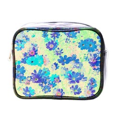 Cosmos Flowers Blue Mini Toiletries Bag (one Side) by DinkovaArt