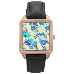 Cosmos Flowers Blue Rose Gold Leather Watch  by DinkovaArt