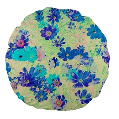 Cosmos Flowers Blue Large 18  Premium Flano Round Cushions by DinkovaArt