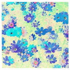 Cosmos Flowers Blue Wooden Puzzle Square by DinkovaArt