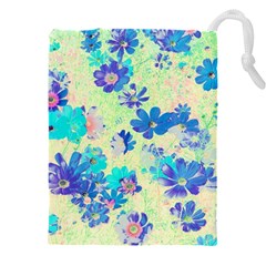 Cosmos Flowers Blue Drawstring Pouch (5xl) by DinkovaArt