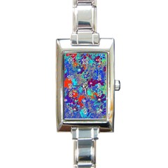 Cosmos Flowers Blue Red Rectangle Italian Charm Watch by DinkovaArt