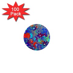 Cosmos Flowers Blue Red 1  Mini Magnets (100 Pack)  by DinkovaArt