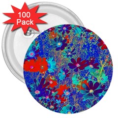 Cosmos Flowers Blue Red 3  Buttons (100 Pack)  by DinkovaArt