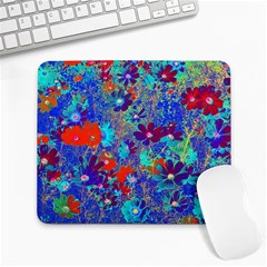 Cosmos Flowers Blue Red Large Mousepads by DinkovaArt