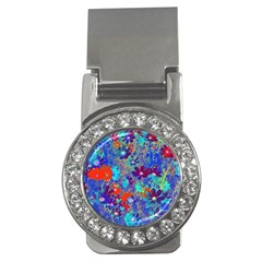 Cosmos Flowers Blue Red Money Clips (cz)  by DinkovaArt