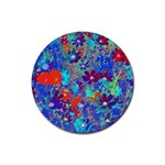 Cosmos Flowers Blue Red Rubber Round Coaster (4 pack)  Front