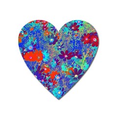 Cosmos Flowers Blue Red Heart Magnet