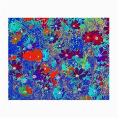 Cosmos Flowers Blue Red Small Glasses Cloth by DinkovaArt