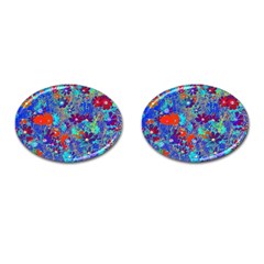 Cosmos Flowers Blue Red Cufflinks (oval) by DinkovaArt