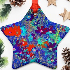 Cosmos Flowers Blue Red Star Ornament (two Sides) by DinkovaArt