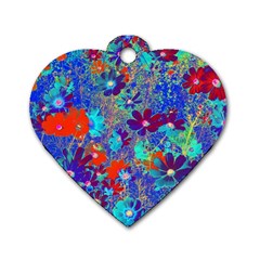 Cosmos Flowers Blue Red Dog Tag Heart (two Sides) by DinkovaArt