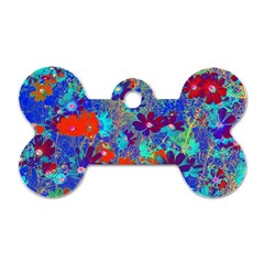 Cosmos Flowers Blue Red Dog Tag Bone (two Sides) by DinkovaArt