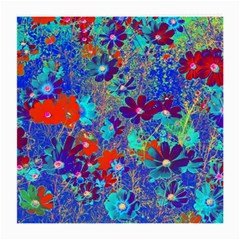 Cosmos Flowers Blue Red Medium Glasses Cloth (2 Sides) by DinkovaArt