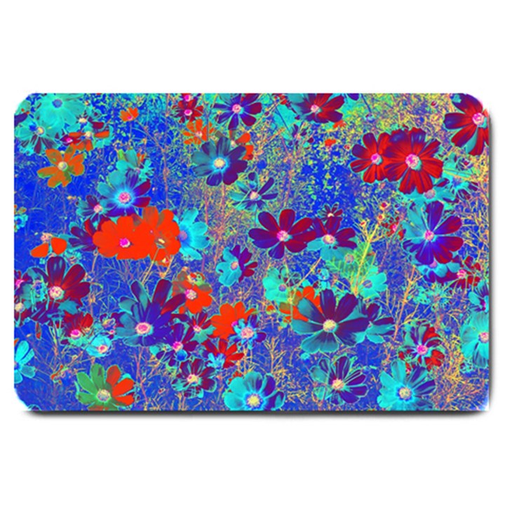 Cosmos Flowers Blue Red Large Doormat 