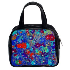 Cosmos Flowers Blue Red Classic Handbag (two Sides) by DinkovaArt