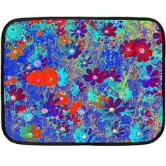 Cosmos Flowers Blue Red Fleece Blanket (mini) by DinkovaArt