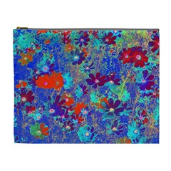 Cosmos Flowers Blue Red Cosmetic Bag (xl) by DinkovaArt