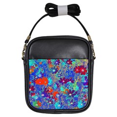 Cosmos Flowers Blue Red Girls Sling Bag by DinkovaArt