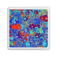 Cosmos Flowers Blue Red Memory Card Reader (square) by DinkovaArt