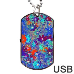 Cosmos Flowers Blue Red Dog Tag Usb Flash (one Side) by DinkovaArt