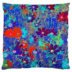 Cosmos Flowers Blue Red Large Cushion Case (two Sides) by DinkovaArt