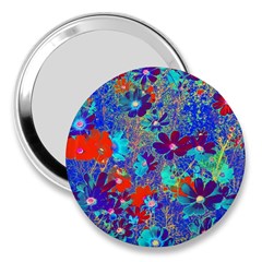 Cosmos Flowers Blue Red 3  Handbag Mirrors by DinkovaArt