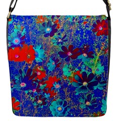 Cosmos Flowers Blue Red Flap Closure Messenger Bag (s) by DinkovaArt