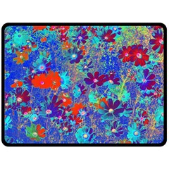 Cosmos Flowers Blue Red Double Sided Fleece Blanket (large)  by DinkovaArt