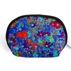 Cosmos Flowers Blue Red Accessory Pouch (medium) by DinkovaArt