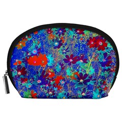 Cosmos Flowers Blue Red Accessory Pouch (large) by DinkovaArt