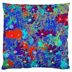 Cosmos Flowers Blue Red Standard Flano Cushion Case (two Sides) by DinkovaArt