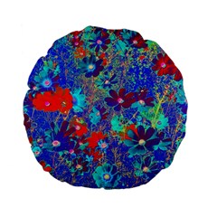 Cosmos Flowers Blue Red Standard 15  Premium Flano Round Cushions by DinkovaArt