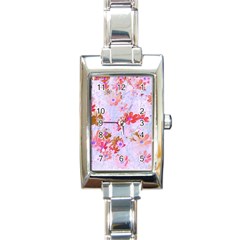 Cosmos Flowers Pink Rectangle Italian Charm Watch by DinkovaArt