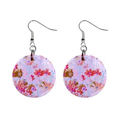 Cosmos Flowers Pink Mini Button Earrings by DinkovaArt