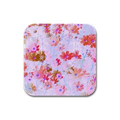 Cosmos Flowers Pink Rubber Square Coaster (4 Pack)  by DinkovaArt