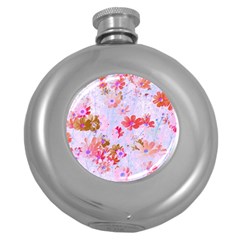 Cosmos Flowers Pink Round Hip Flask (5 Oz) by DinkovaArt