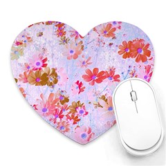 Cosmos Flowers Pink Heart Mousepads by DinkovaArt