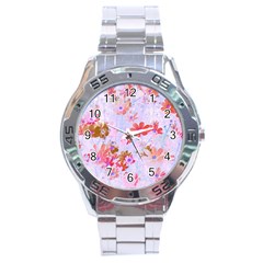 Cosmos Flowers Pink Stainless Steel Analogue Watch by DinkovaArt