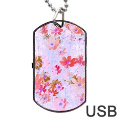 Cosmos Flowers Pink Dog Tag Usb Flash (two Sides) by DinkovaArt