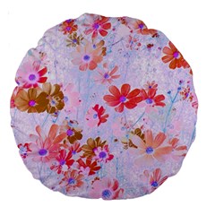 Cosmos Flowers Pink Large 18  Premium Round Cushions by DinkovaArt