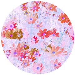 Cosmos Flowers Pink Wooden Puzzle Round by DinkovaArt