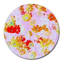 Cosmos Flowers Orange Round Mousepads by DinkovaArt