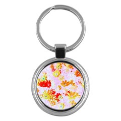 Cosmos Flowers Orange Key Chain (round) by DinkovaArt